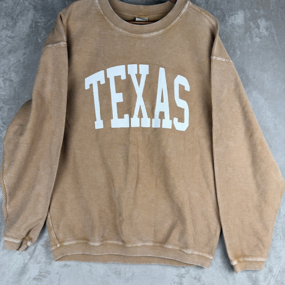 Chicka-d Texas Corded Sweatshirt Womens Medium Tan Oversized Charlie Southern